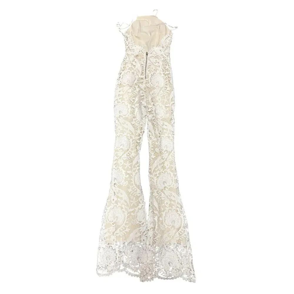 Stone Cold Fox Dylan Lace Jumpsuit Ivory Nude Lined Open Back Size 0 - Picture 10 of 15